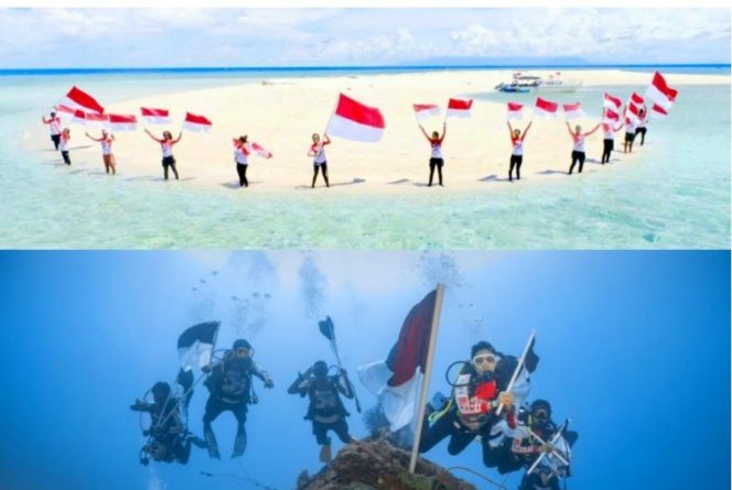 
 Bendera Merah Putih saat dikibarkan di bawah Laut || Foto: Istimewa